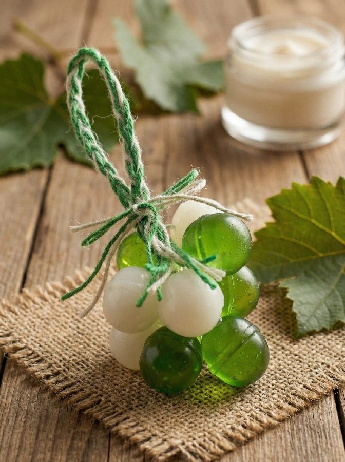 Yeşil Beyaz El Yapımı Üzüm Figürlü Kokulu Sabun