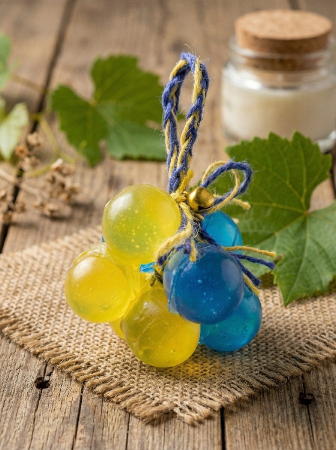 Sarı Mavi Üzüm Figürlü El Yapımı Kokulu Sabun